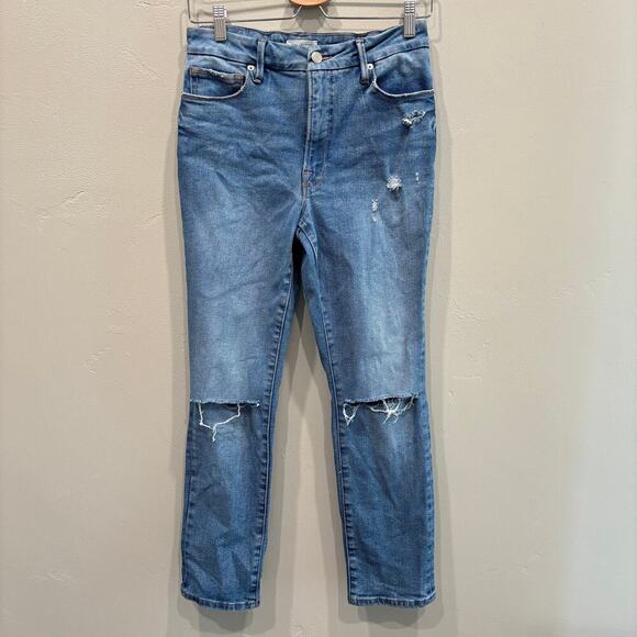 Good American Denim - Good American Good Classic Slim Straight Jeans Blue - Size: 4/27